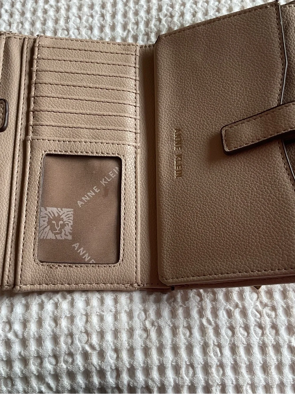 Anne Klein Taupe Zip Wristlet with Gold Logo